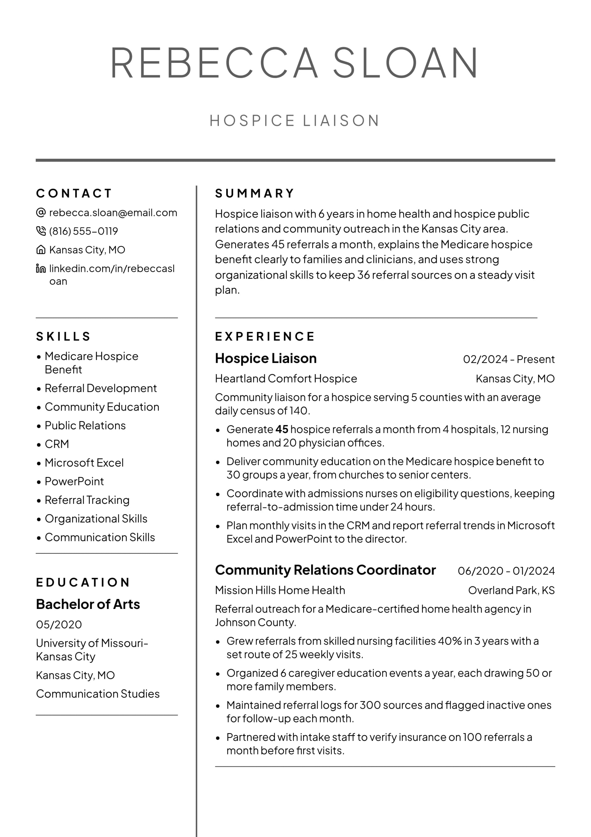 Hospice Liaison resume example