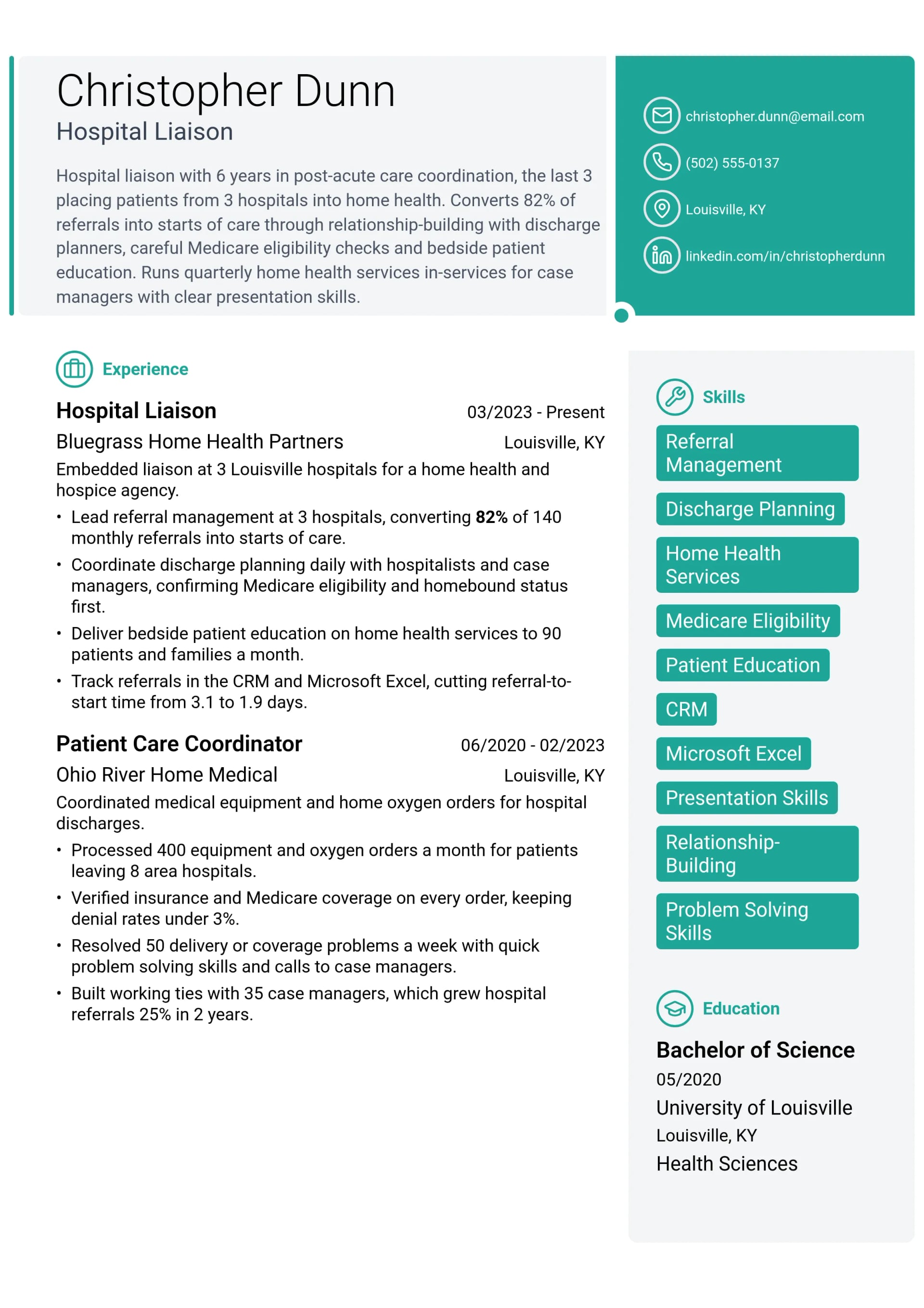 Hospital Liaison resume example