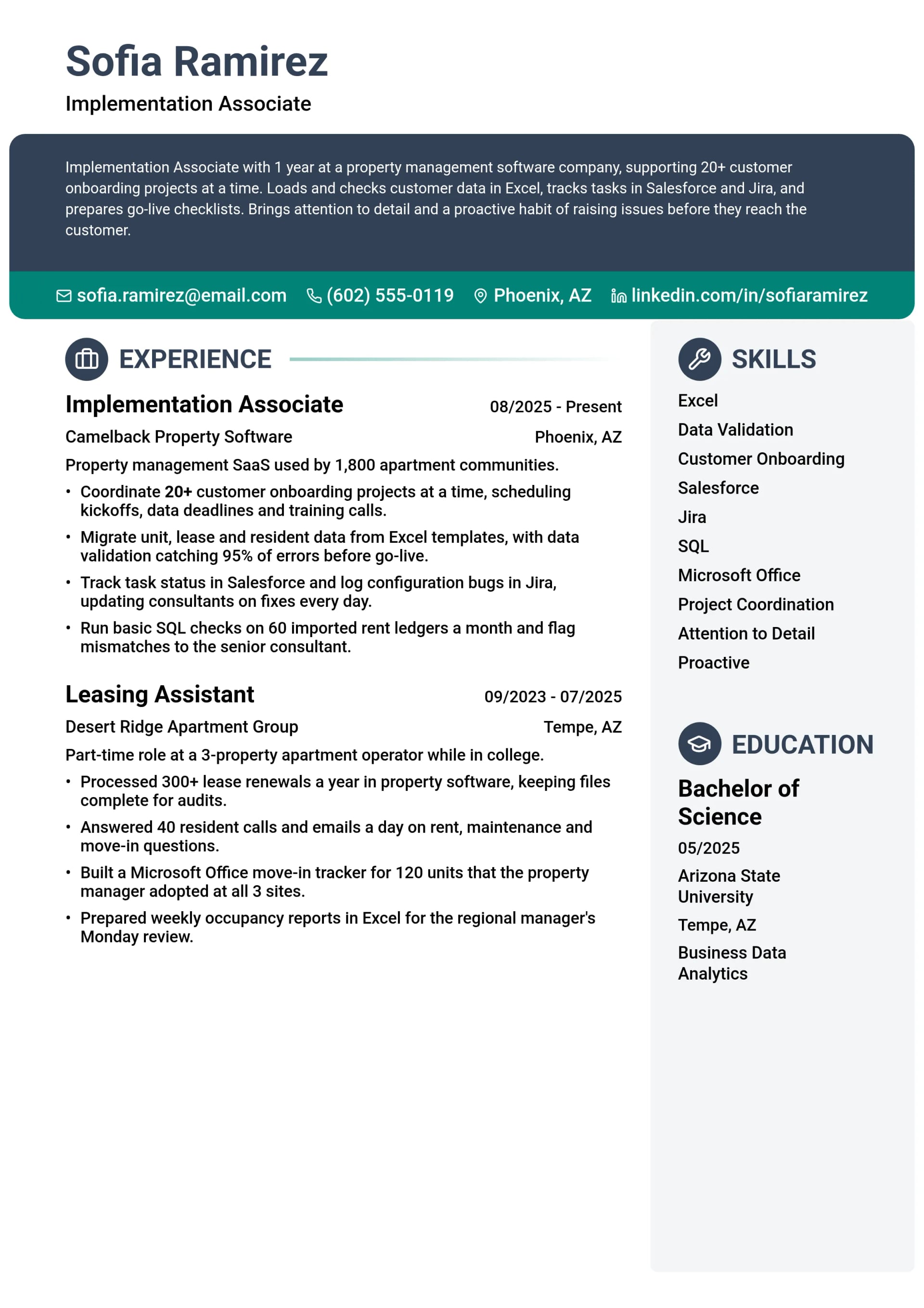 Implementation Associate resume example