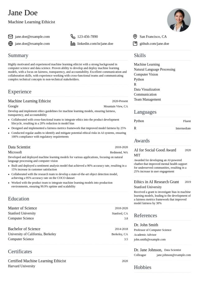 Machine Learning Ethicist resume example