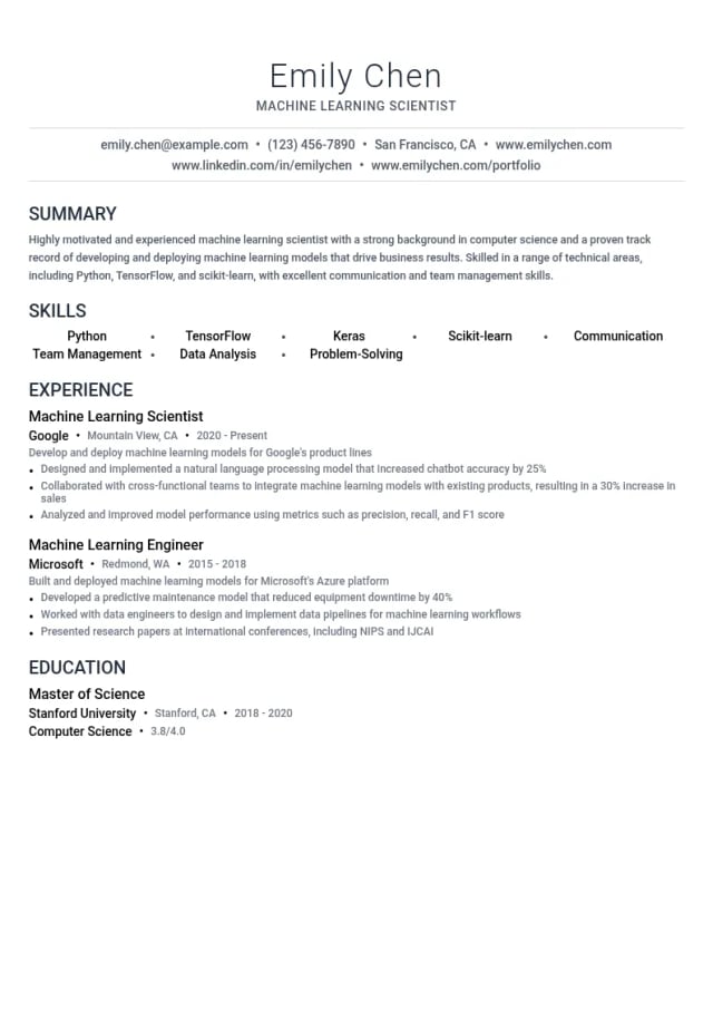 Machine Learning Scientist resume example