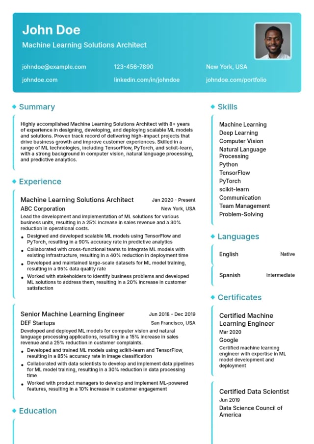 Machine Learning Solutions Architect resume example