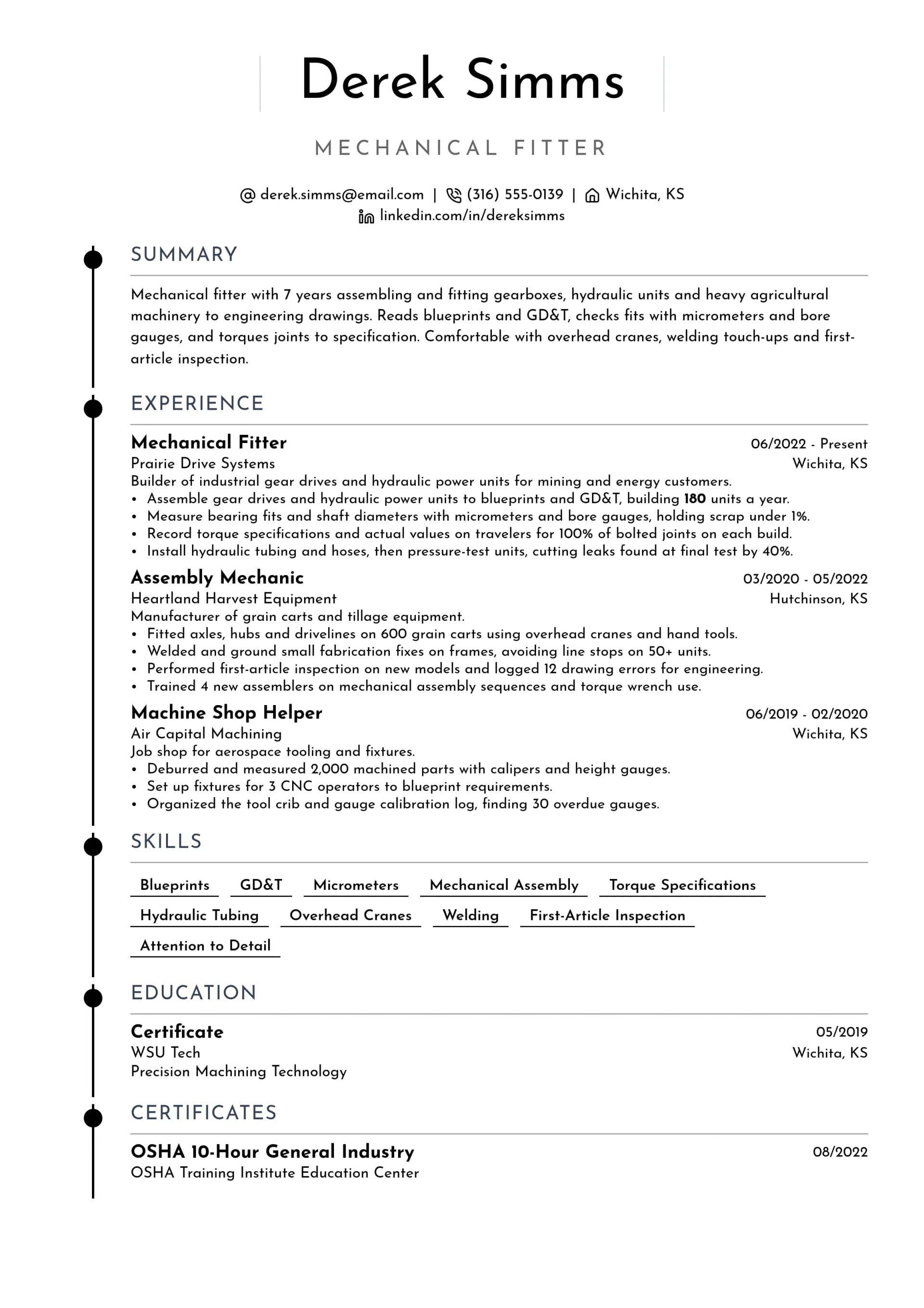 Mechanical Fitter resume example
