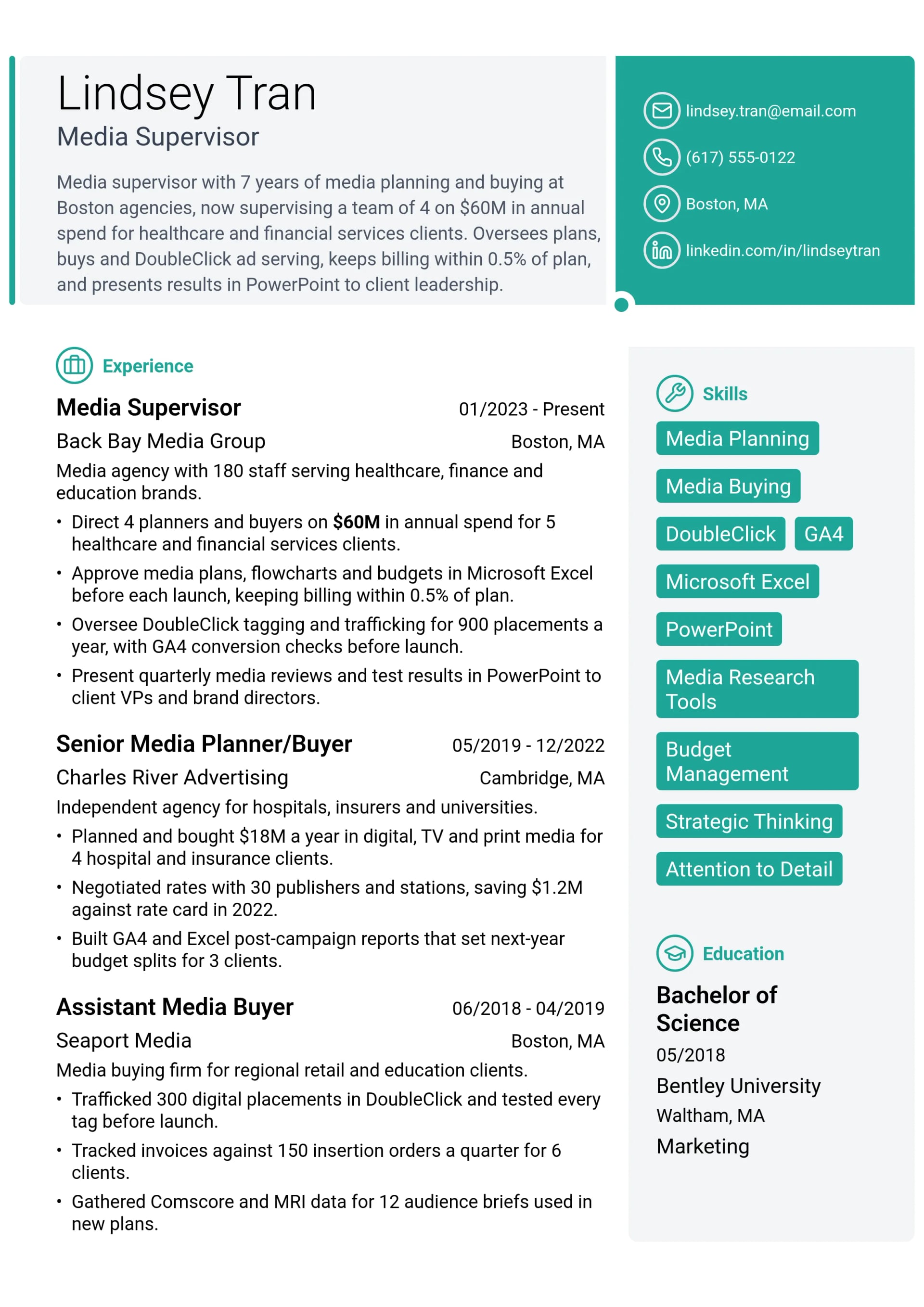 Media Supervisor resume example