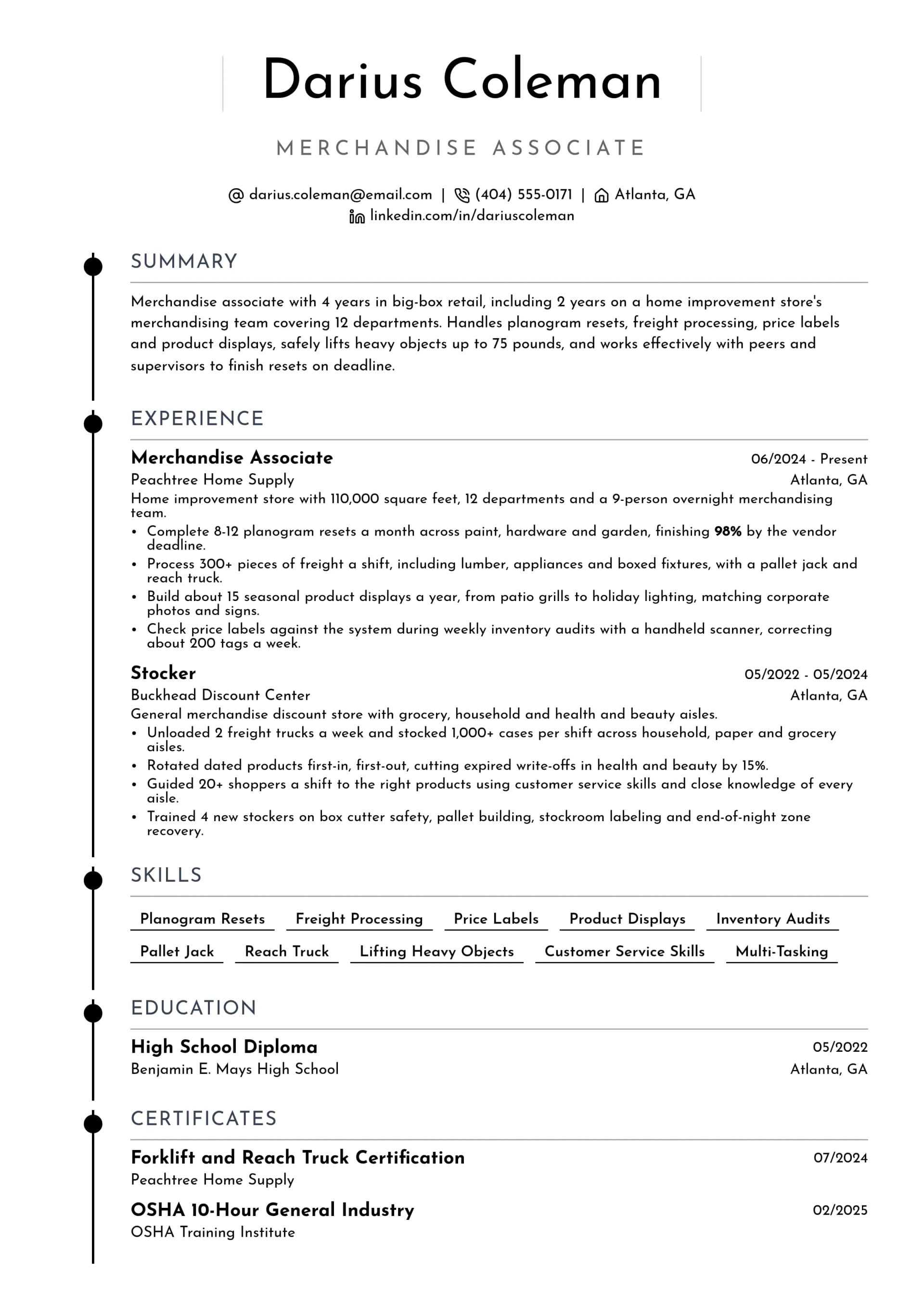 Merchandise Associate resume example
