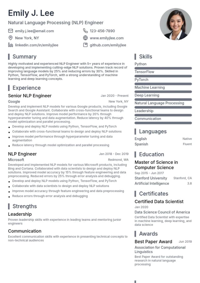Natural Language Processing (NLP) Engineer resume example