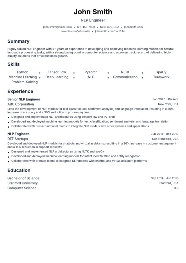 NLP Engineer resume example