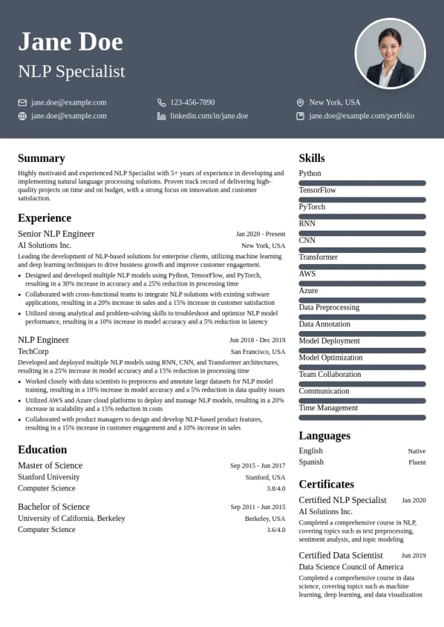 NLP Specialist resume example
