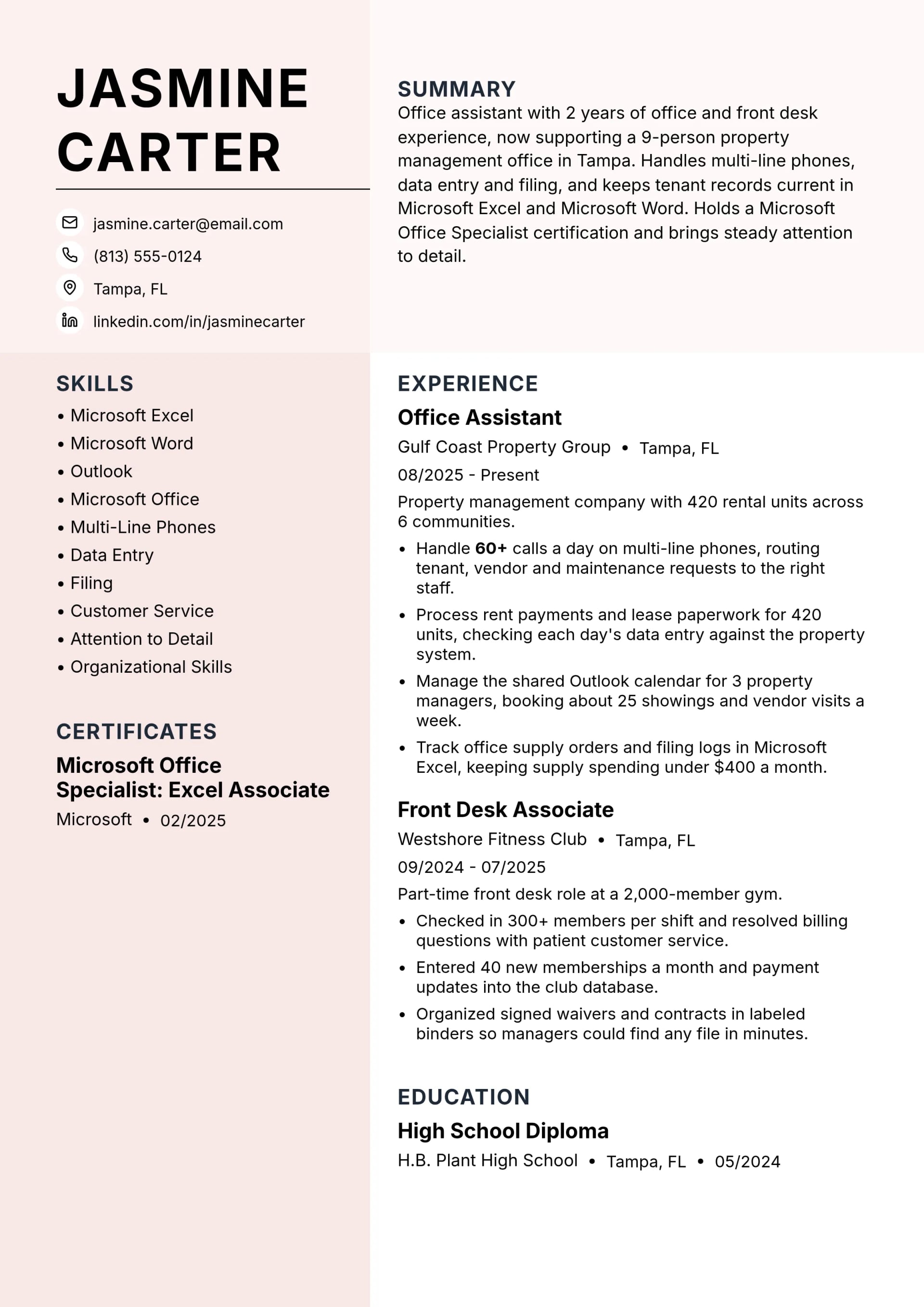 Office Assistant resume example