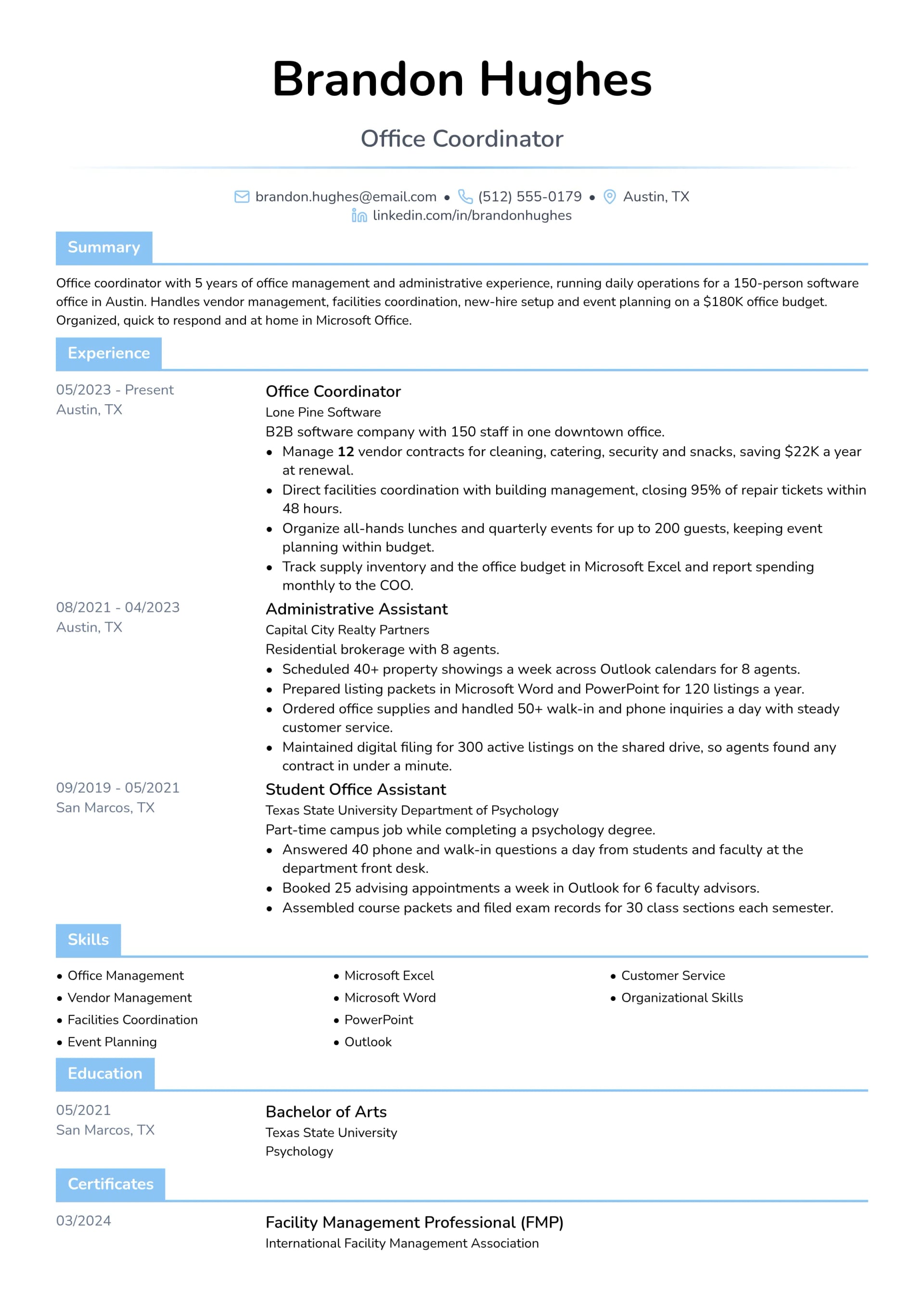 Office Coordinator resume example
