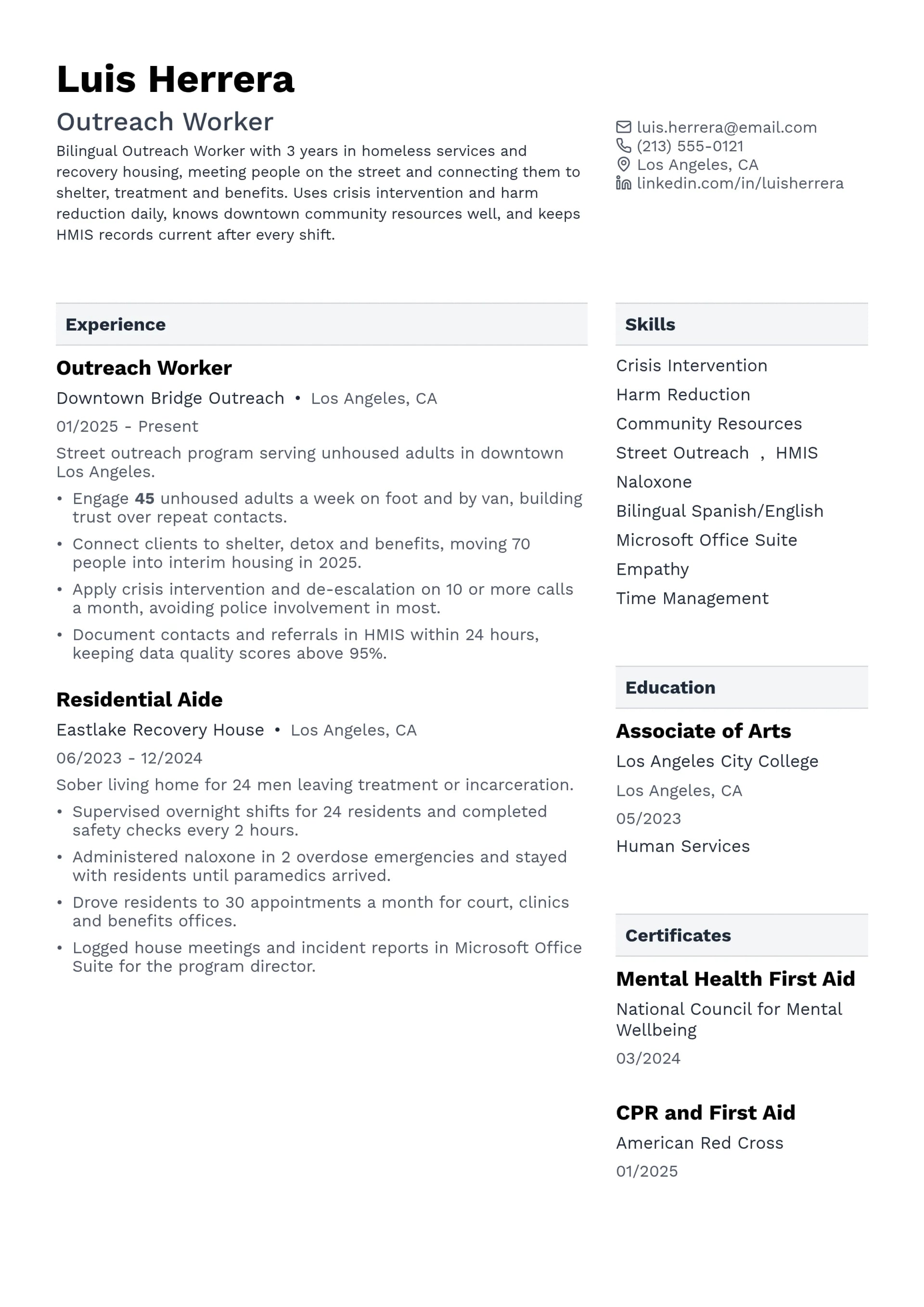 Outreach Worker resume example