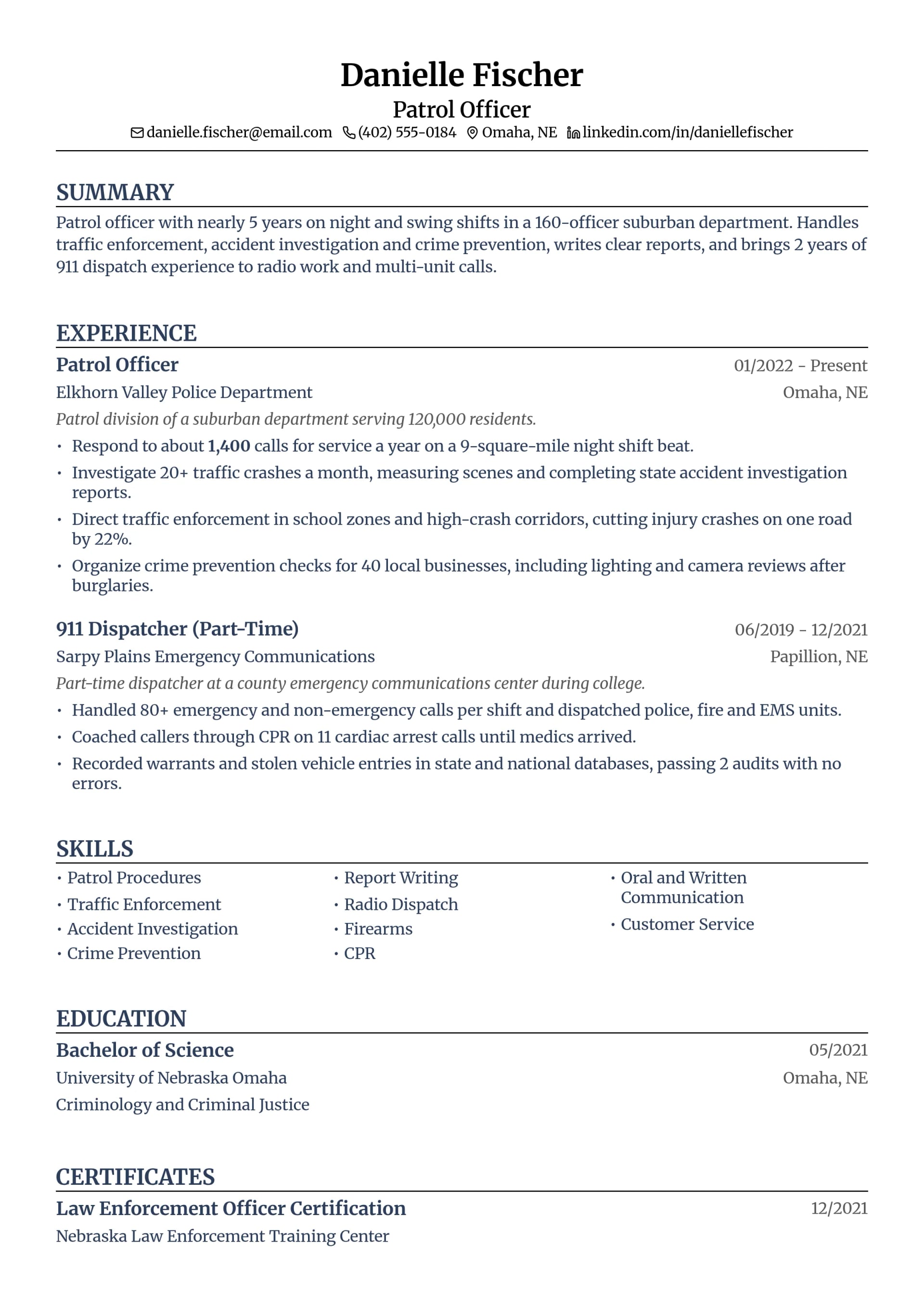 Patrol Officer resume example