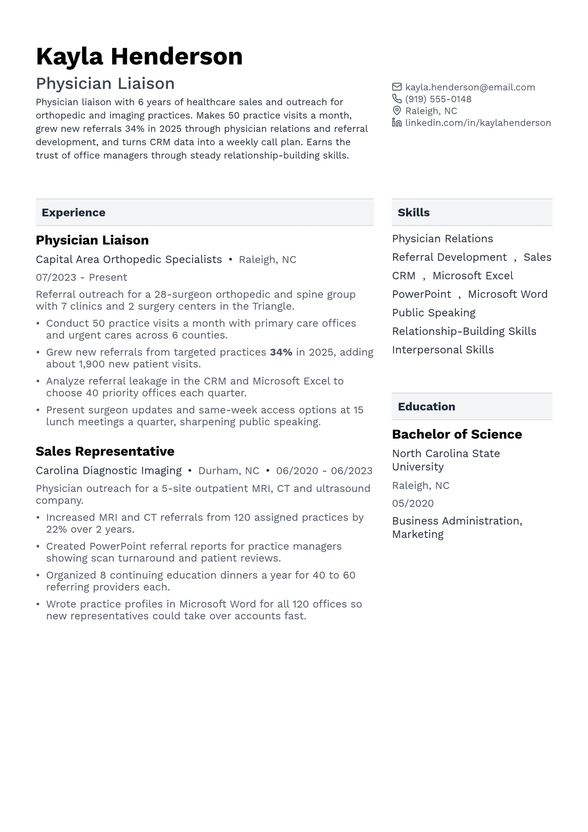 Physician Liaison resume example
