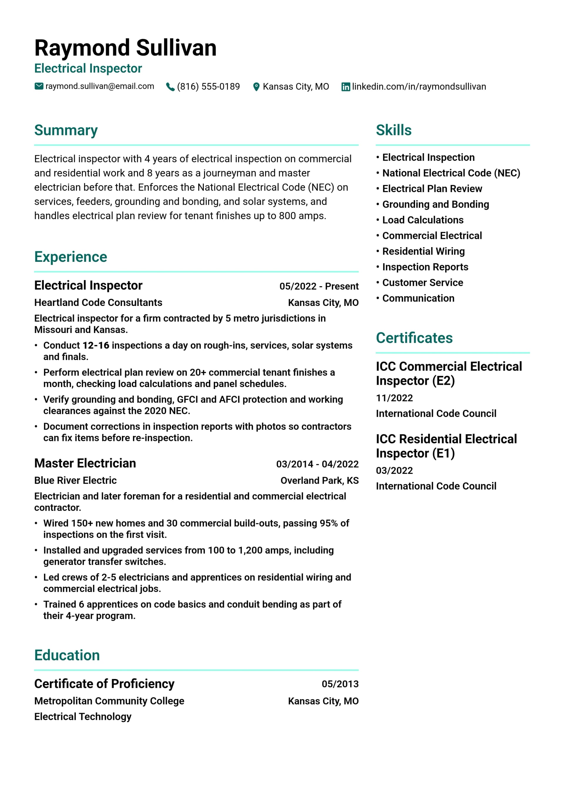 Plans Examiner resume example