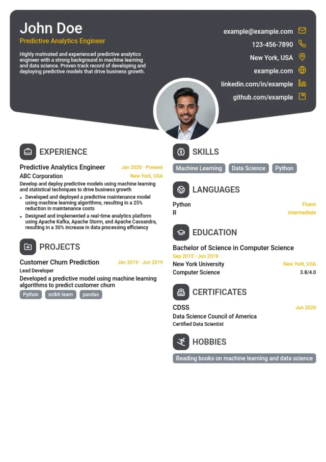 Predictive Analytics Engineer resume example