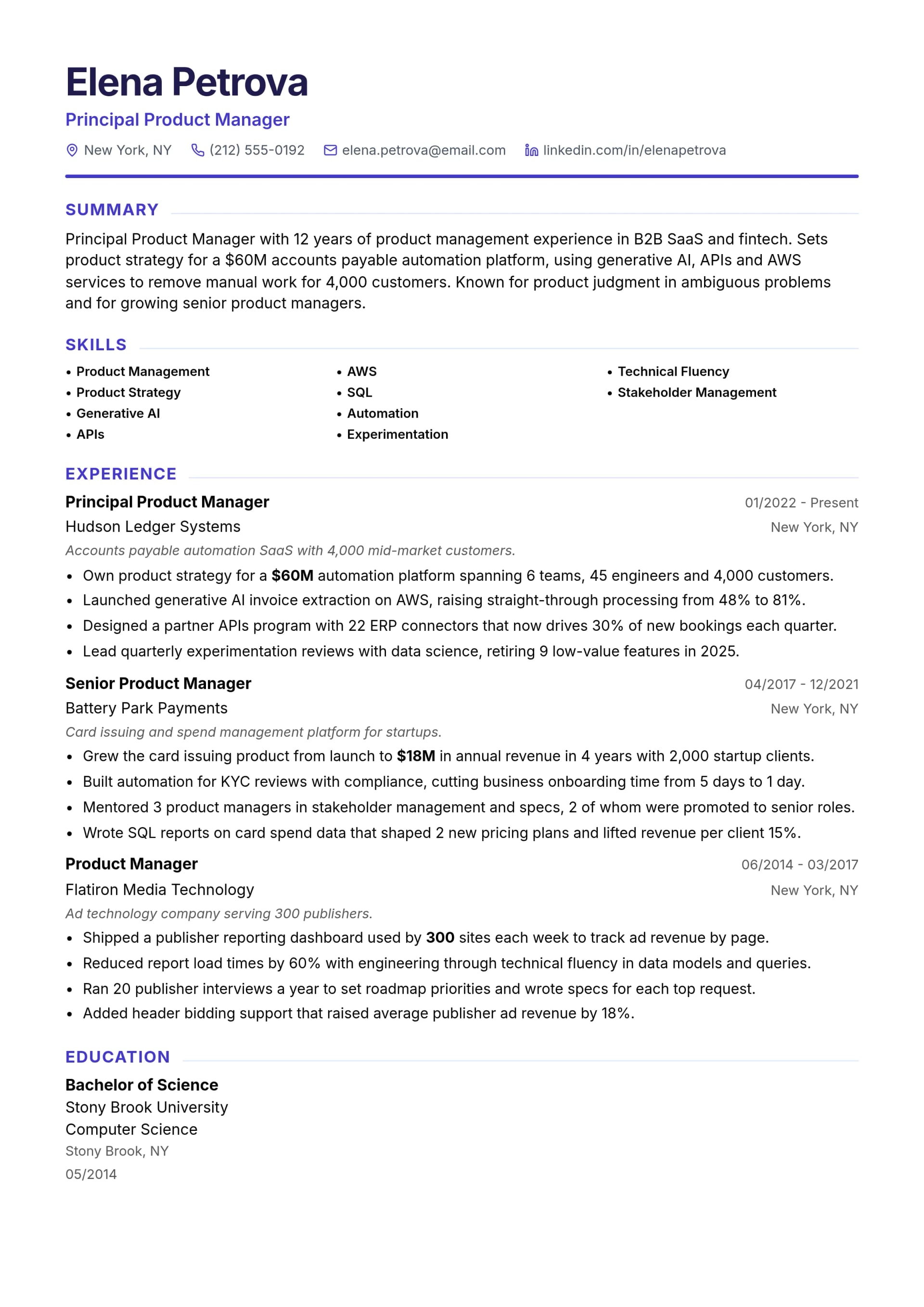 Principal Product Manager resume example