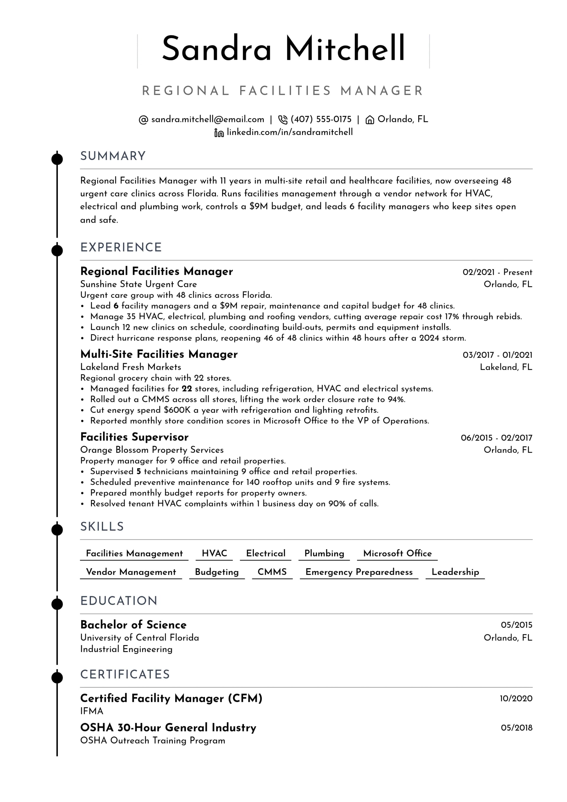 Regional Facilities Manager resume example