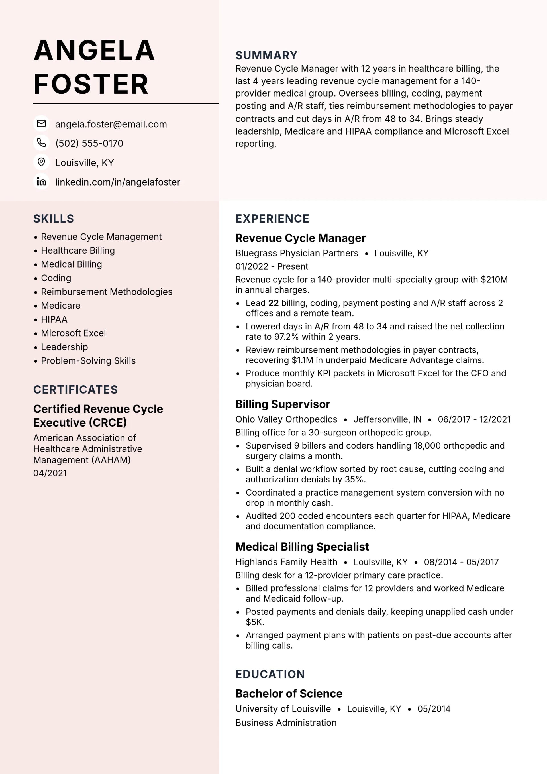 Revenue Cycle Manager resume example