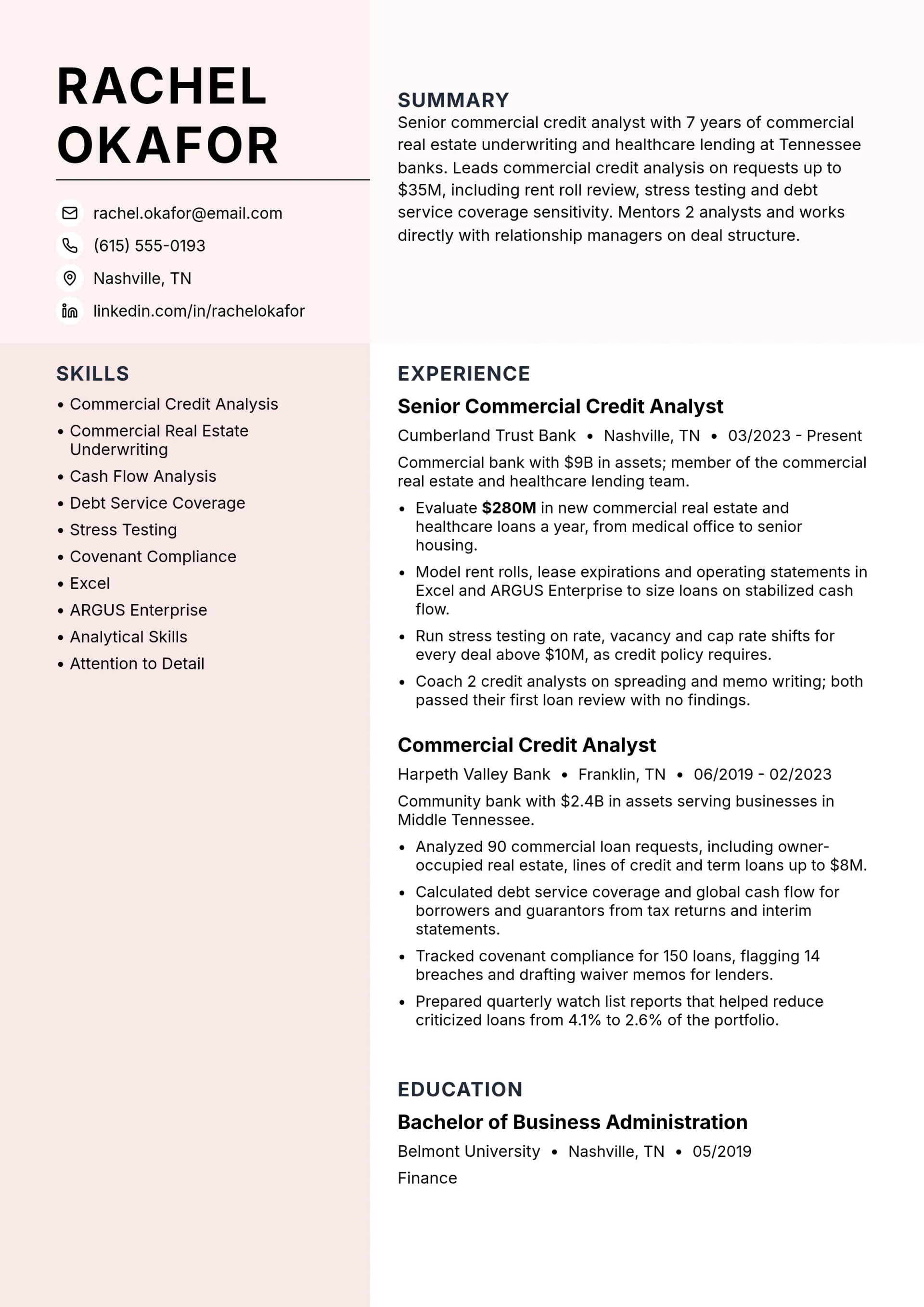 Senior Commercial Credit Analyst resume example