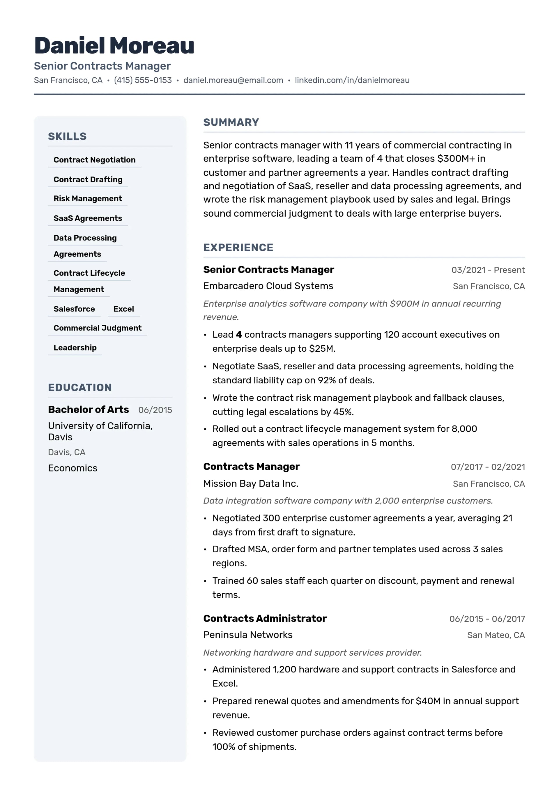 Senior Contracts Manager resume example