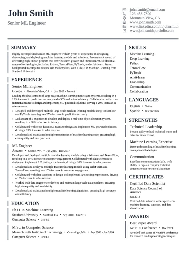 Senior ML Engineer resume example