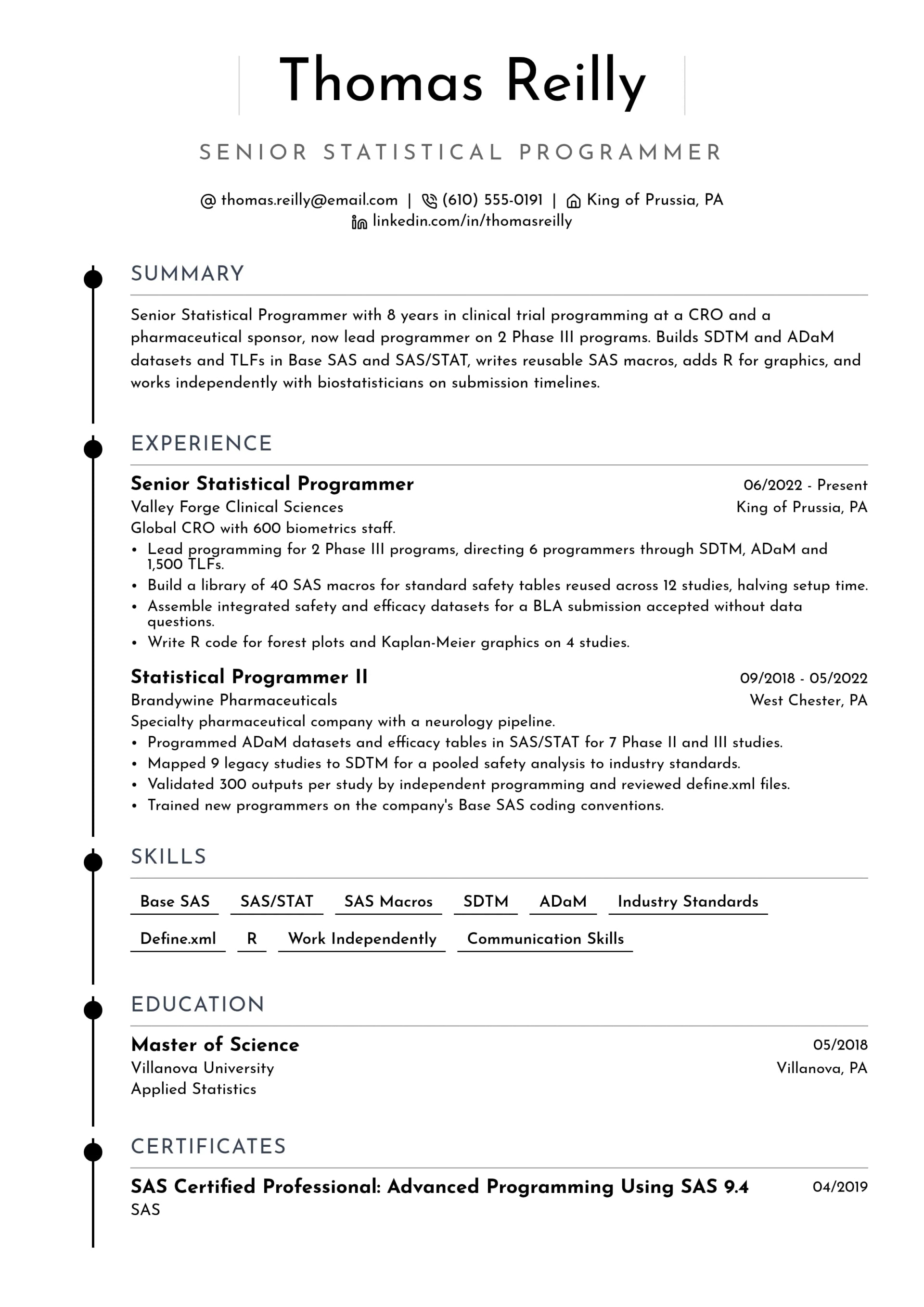 Senior Statistical Programmer resume example