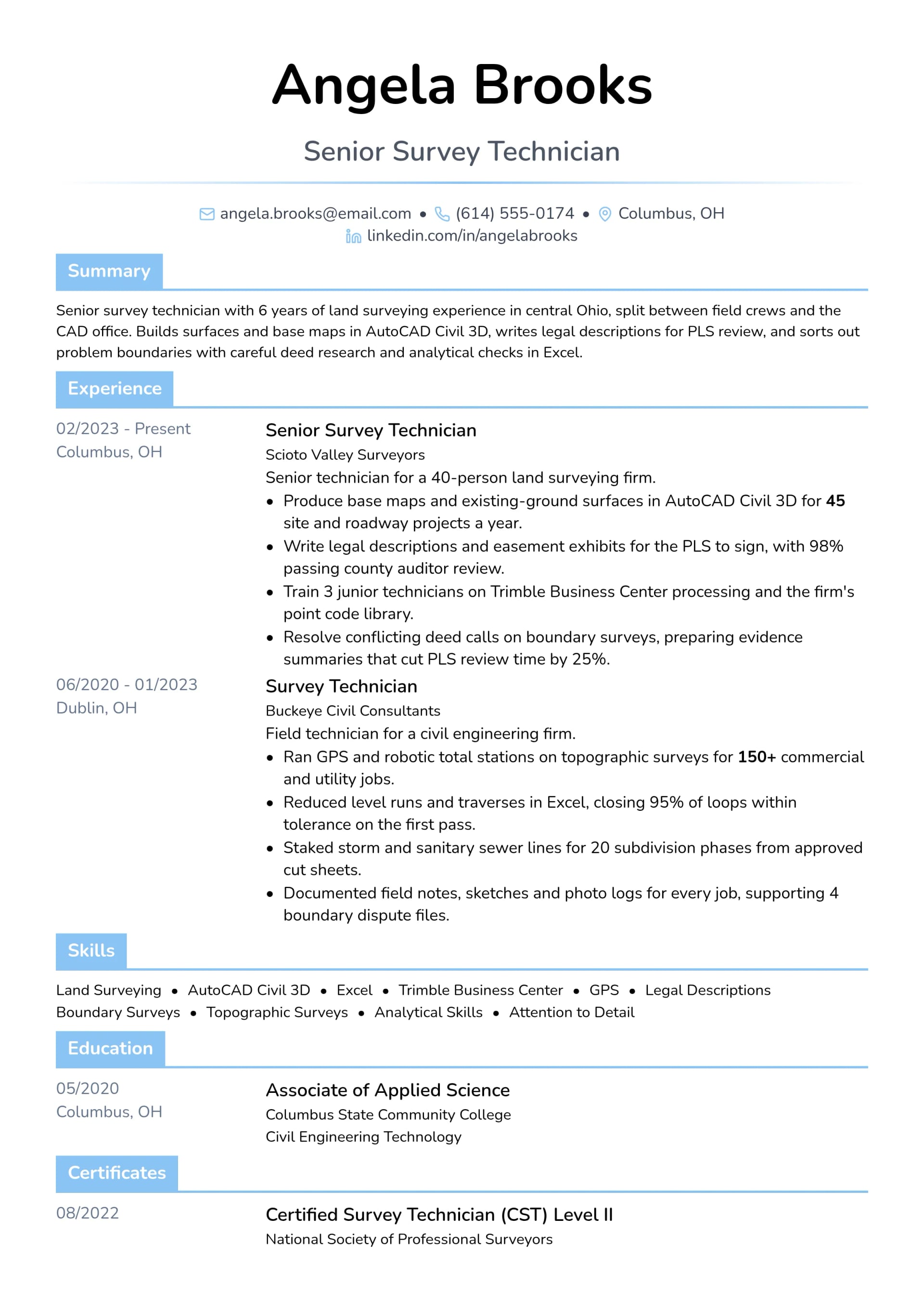 Senior Survey Technician resume example