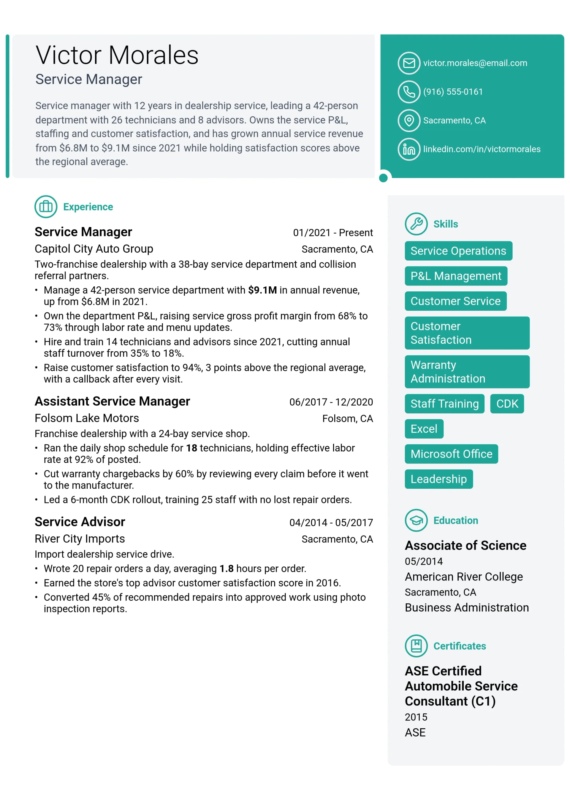 Service Manager resume example