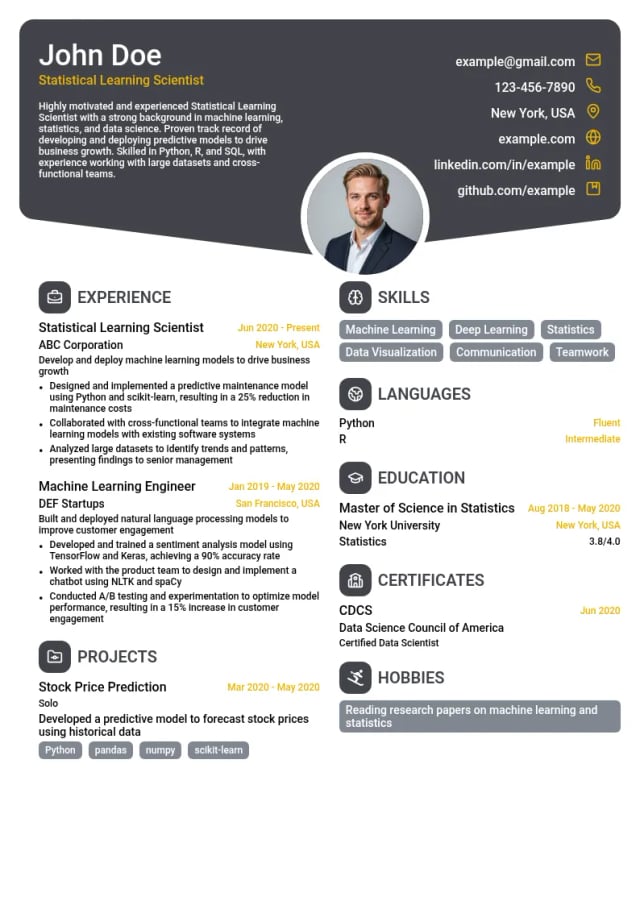 Statistical Learning Scientist resume example