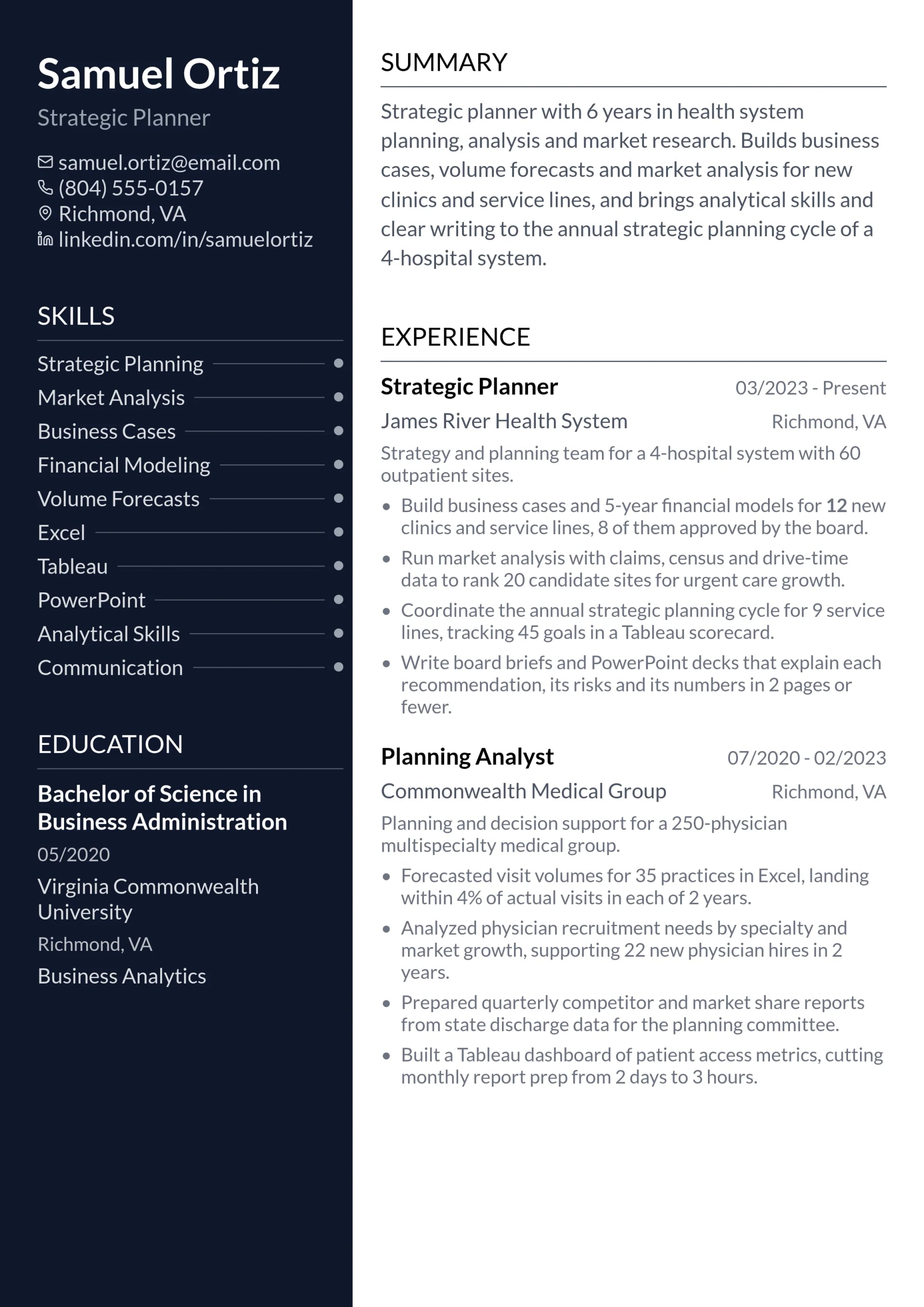 Strategic Planner resume example
