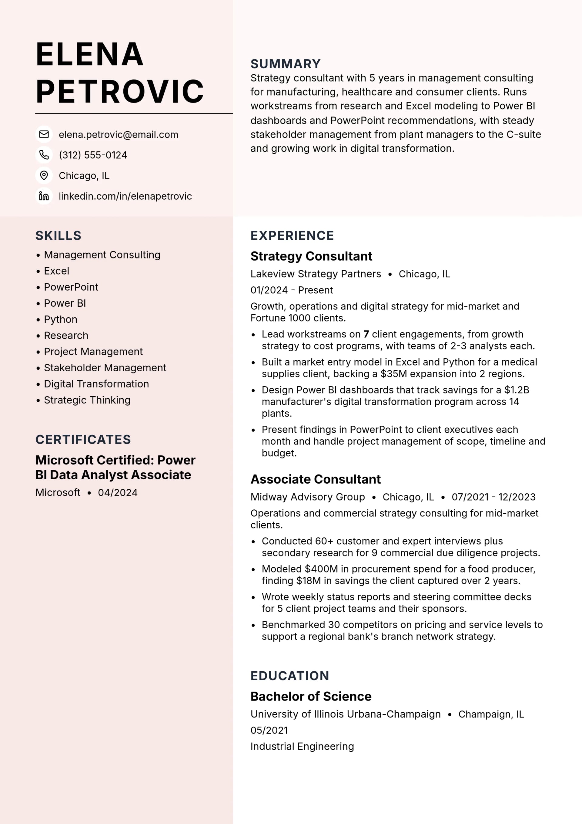 Strategy Consultant resume example