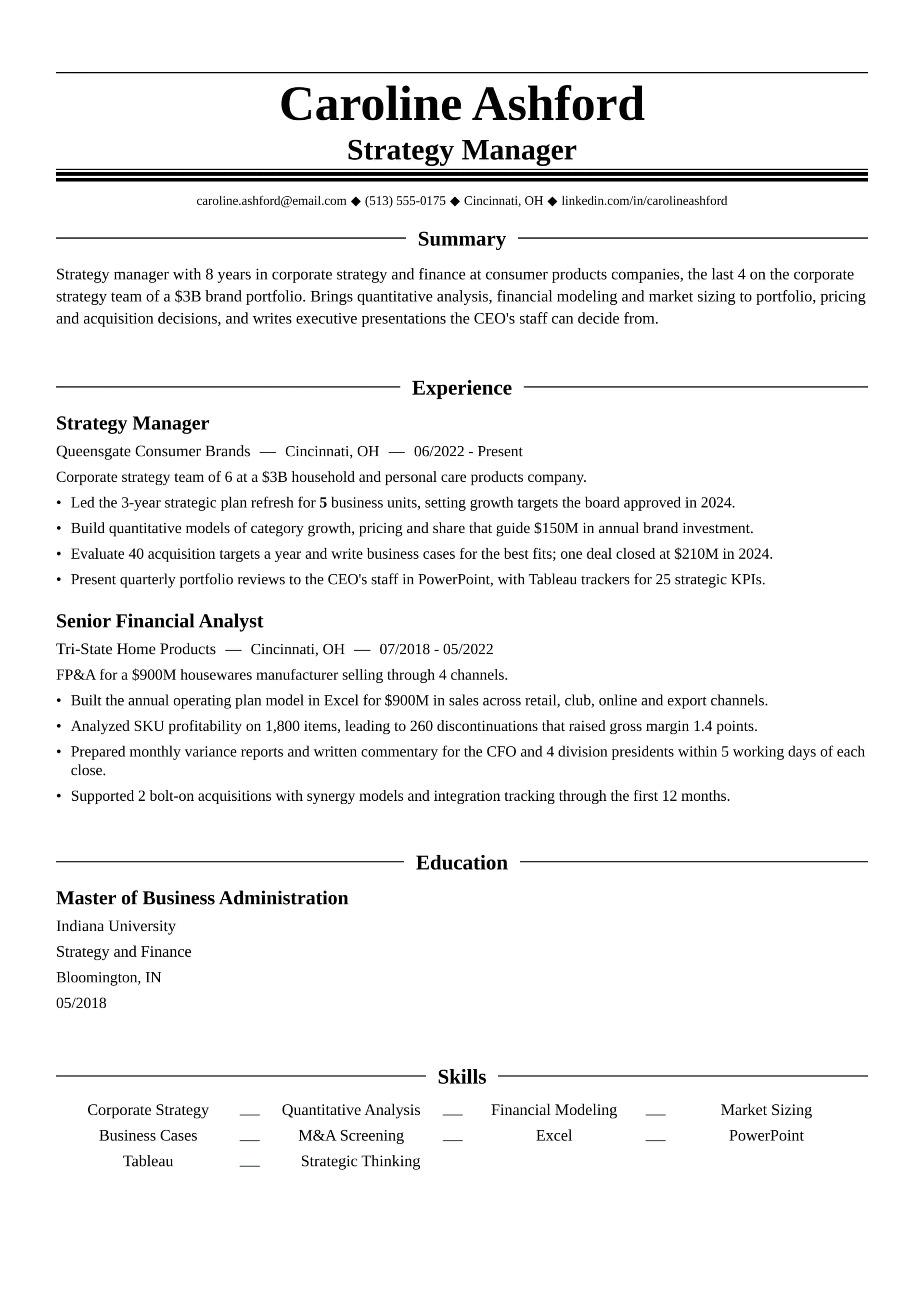 Strategy Manager resume example