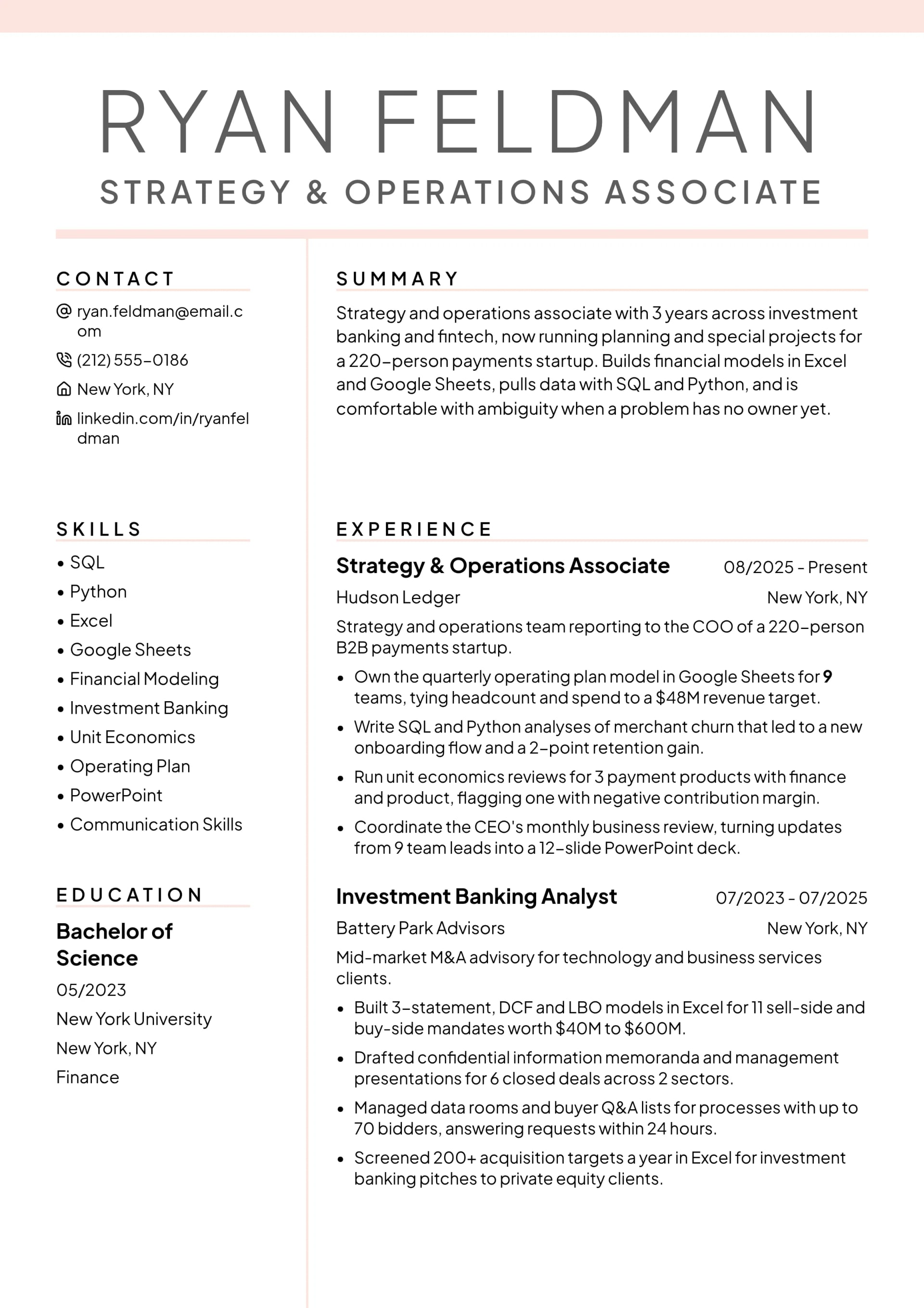 Strategy & Operations Associate resume example