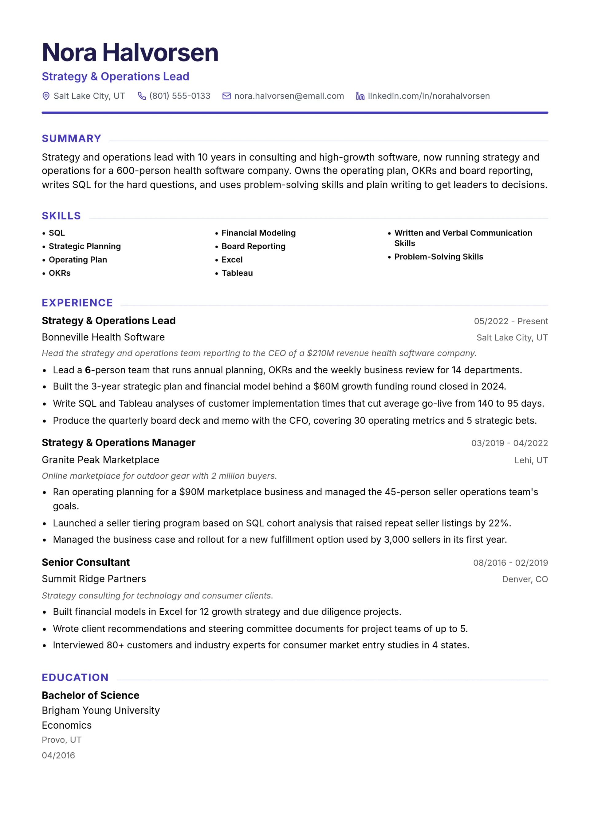Strategy & Operations Lead resume example