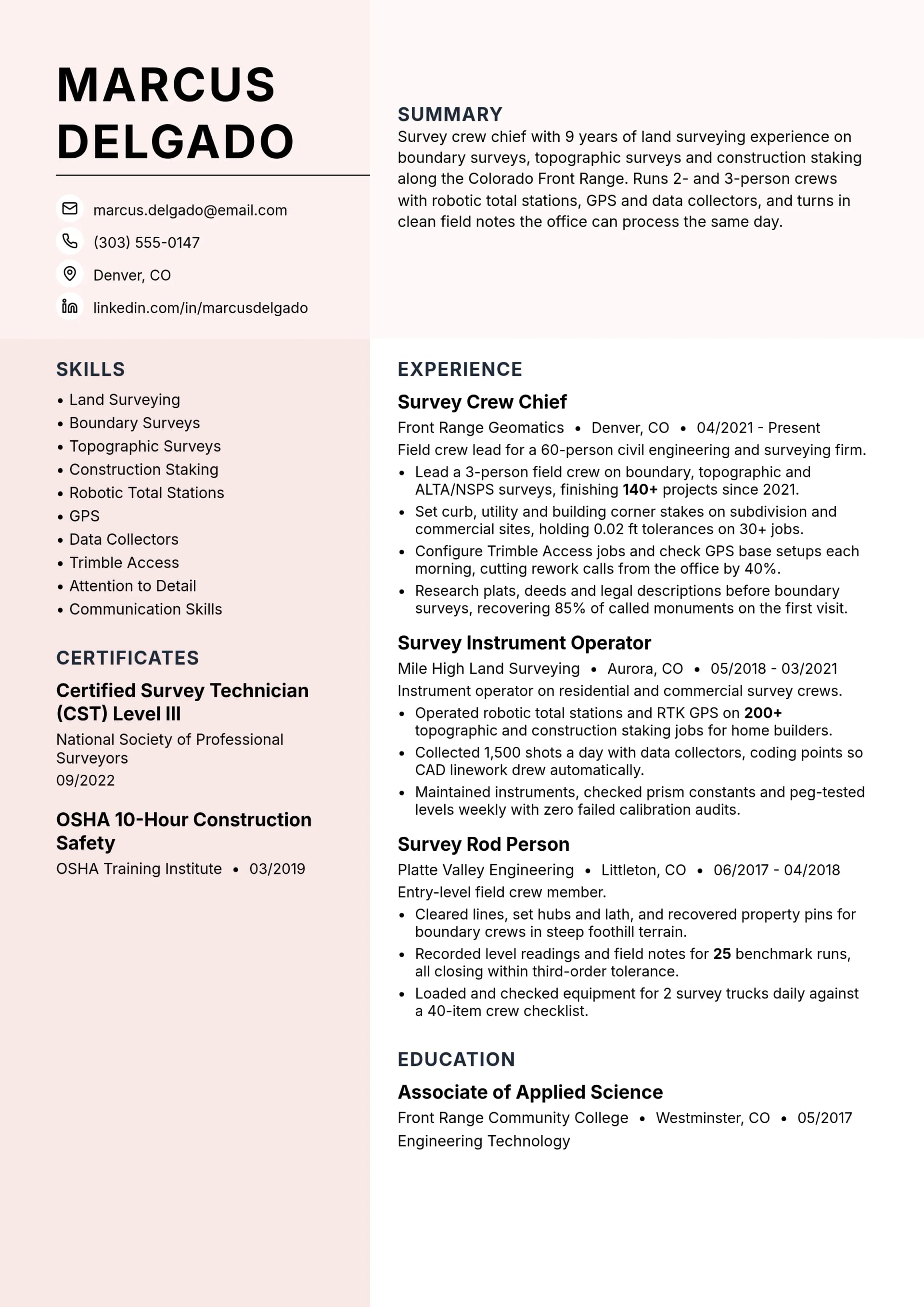 Survey Crew Chief resume example