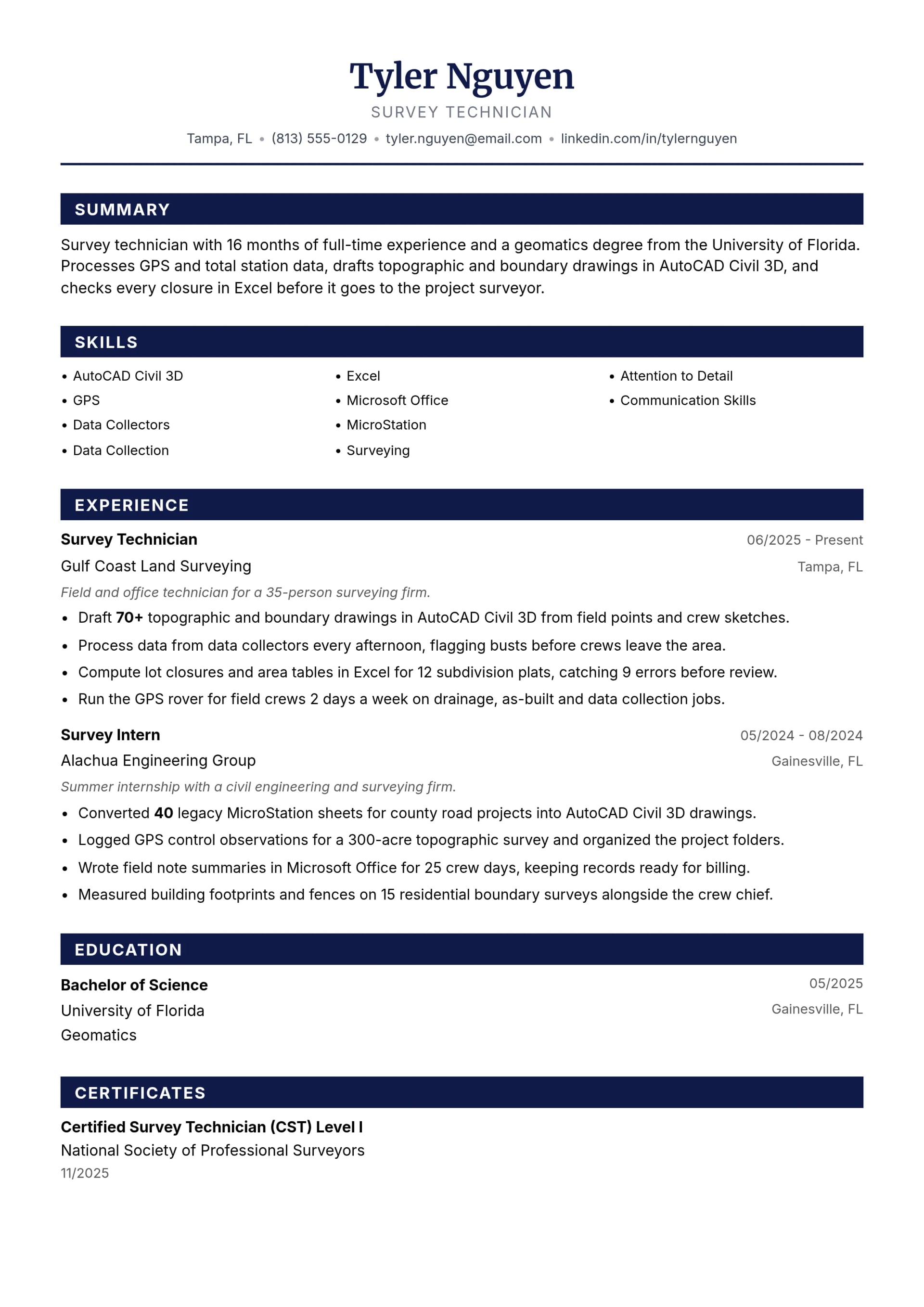 Survey Technician resume example