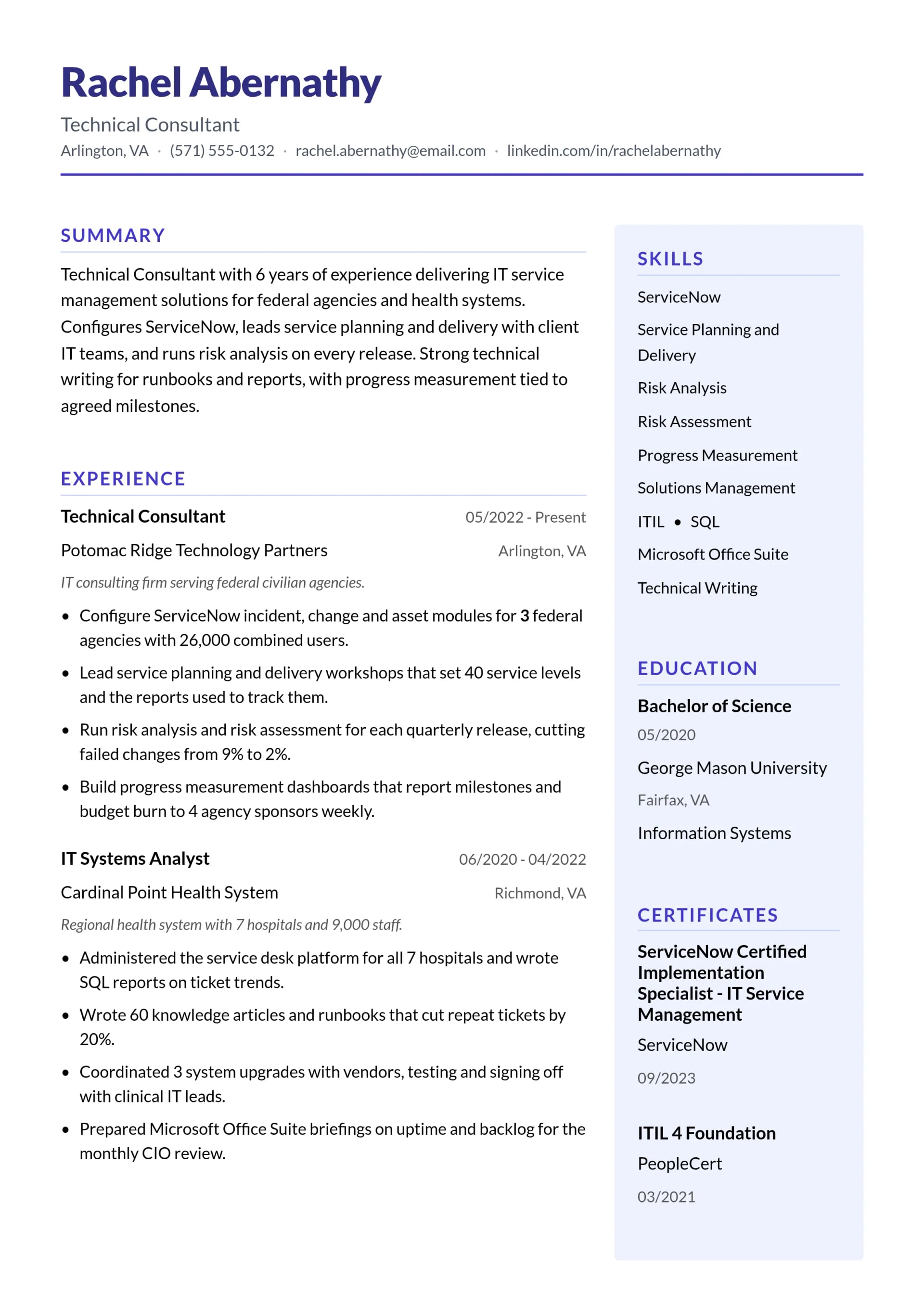 Technical Consultant resume example