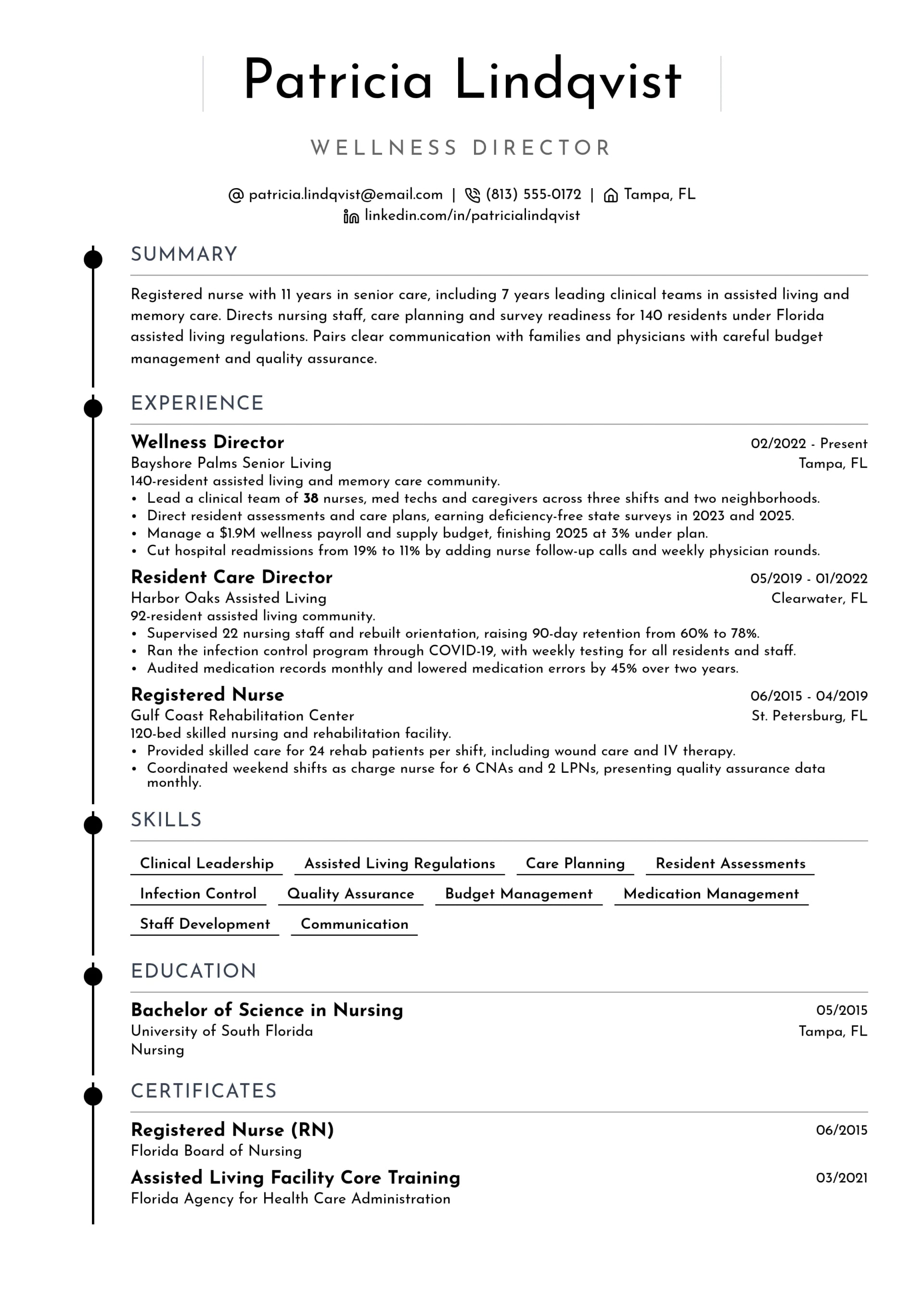 Wellness Director resume example